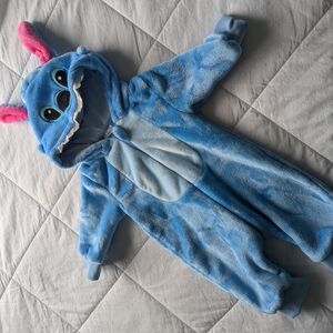 Blue Fleece Hooded Onesie with Pink Ears